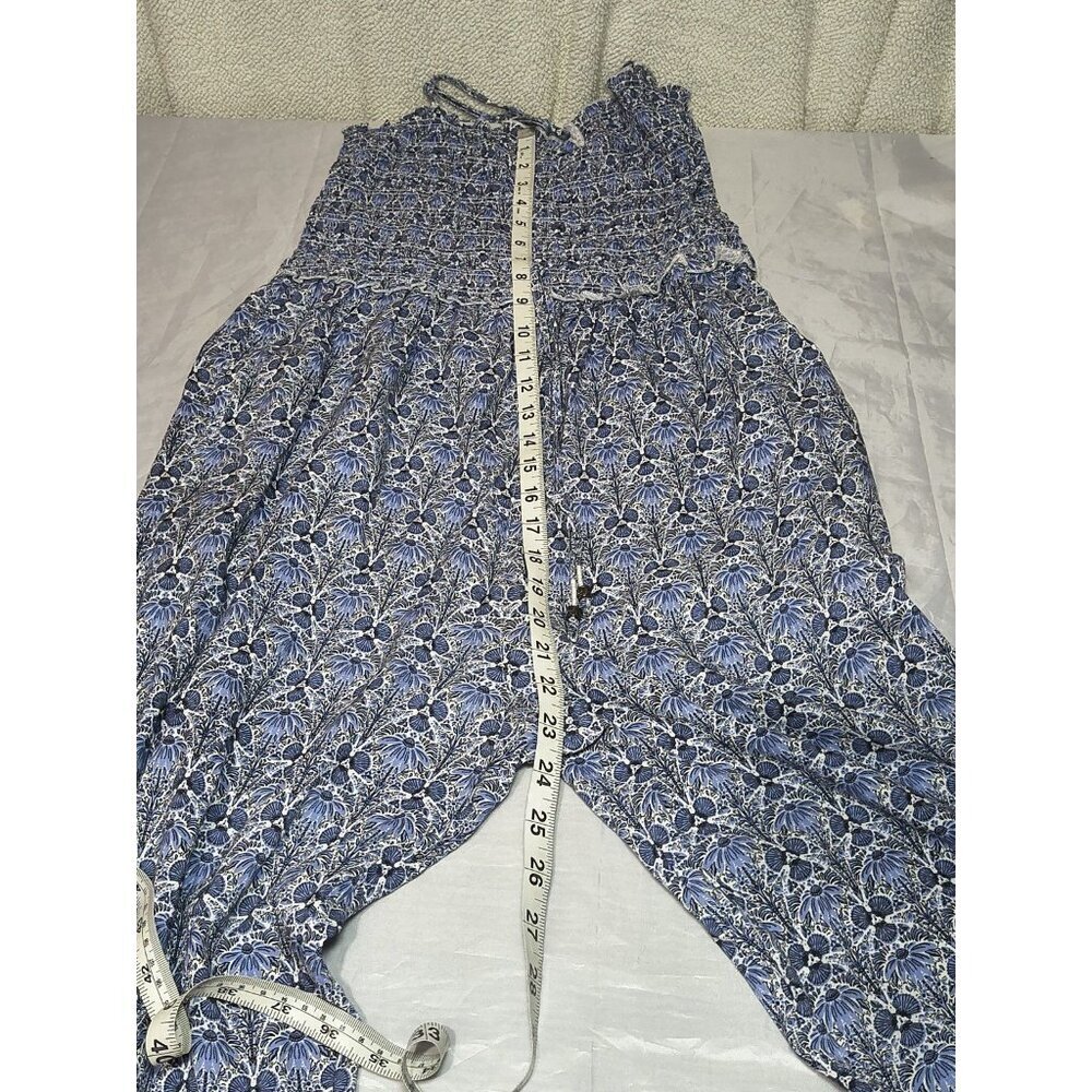 Fat Face Sleeve Less Women's Size 12 Blue Floral Jumper Suit With Pockets - Picture 13 of 16